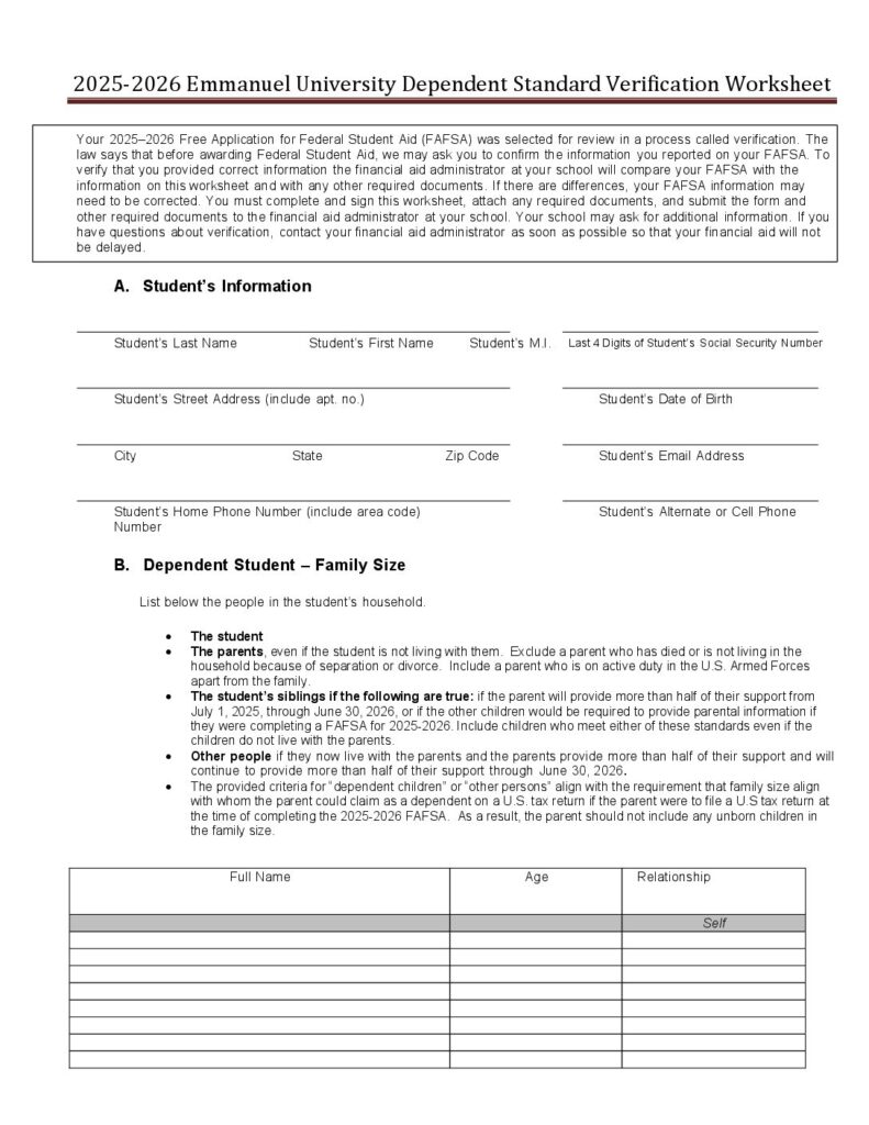 2025-2026-Dependent-Standard-Verification-Worksheet