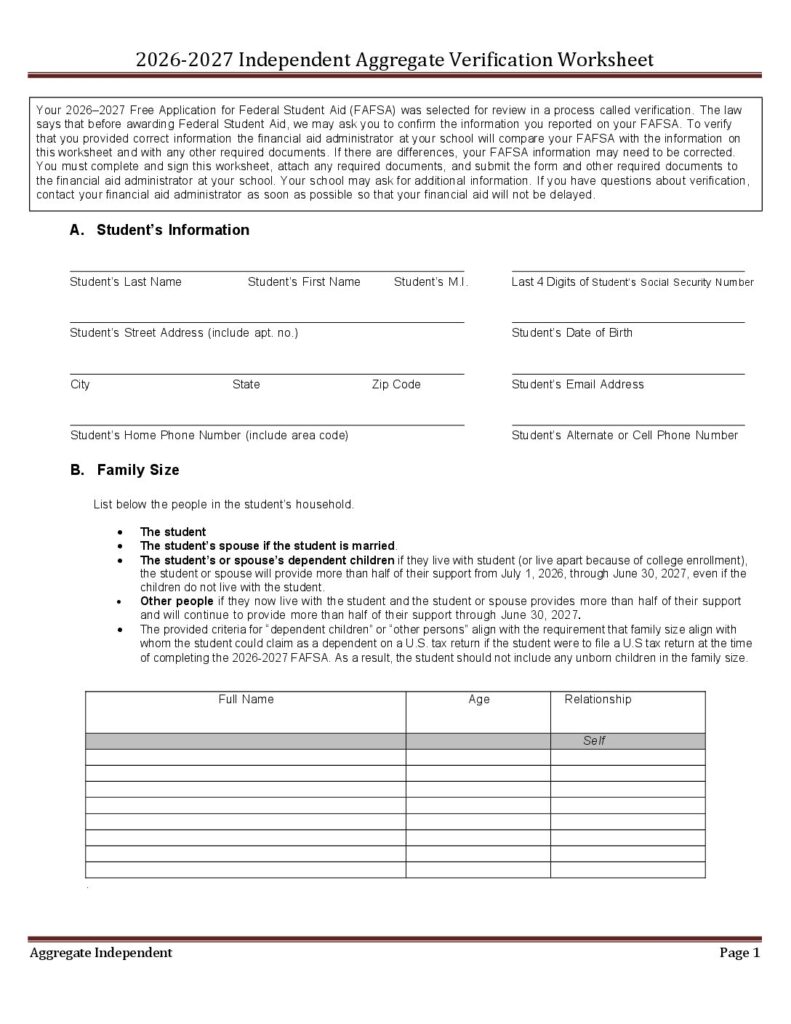 2026-2027 Aggregate Independent Verification Worksheet