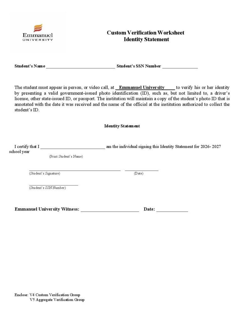2026-2027 Custom Verification- Identity Statement