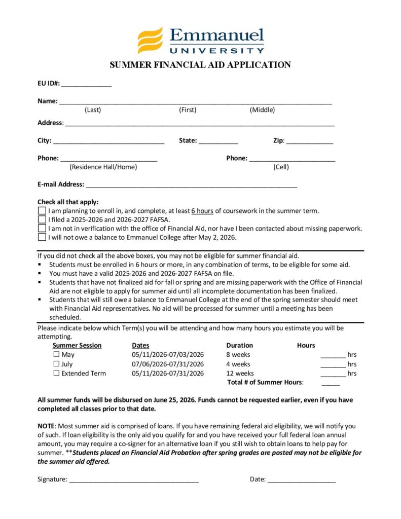 2026 Summer Financial Aid Application