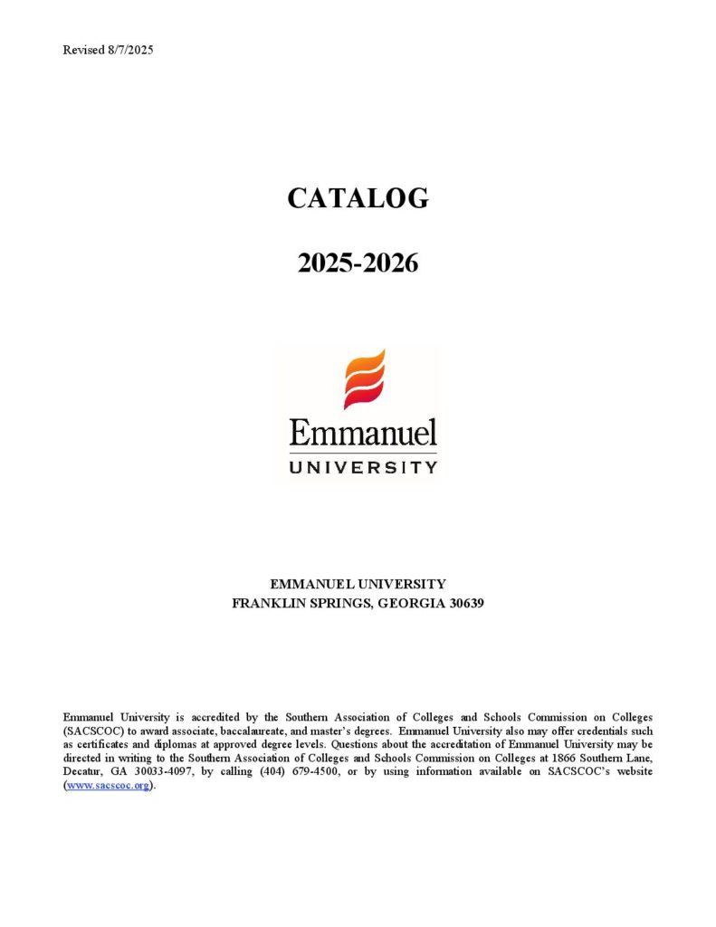 Emmanuel University Catalog 8.7.25 Emmanuel University Catalog 8.7.25