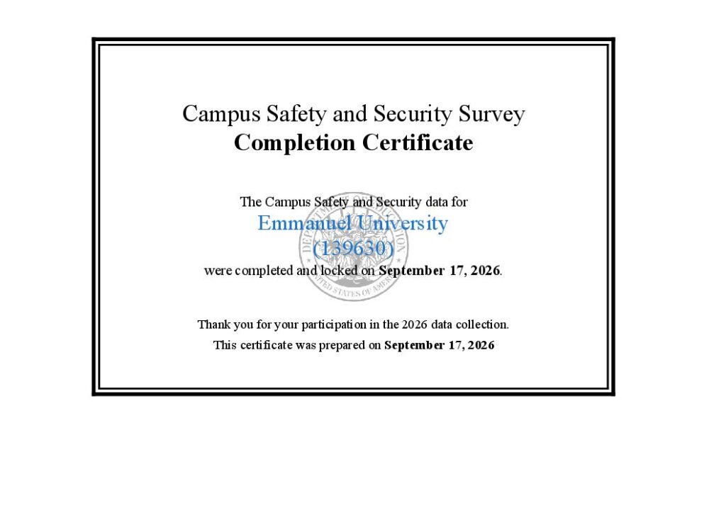 Clery Campus Safety Act Completion Certificate - Emmanuel University
